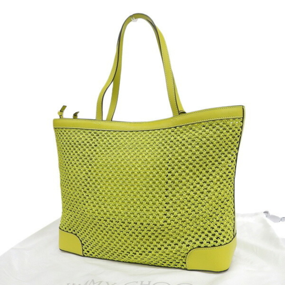 JIMMY CHOO Jimmy Choo Raffia Nine2Five Tote Bag Lime - Picture 2 of 8